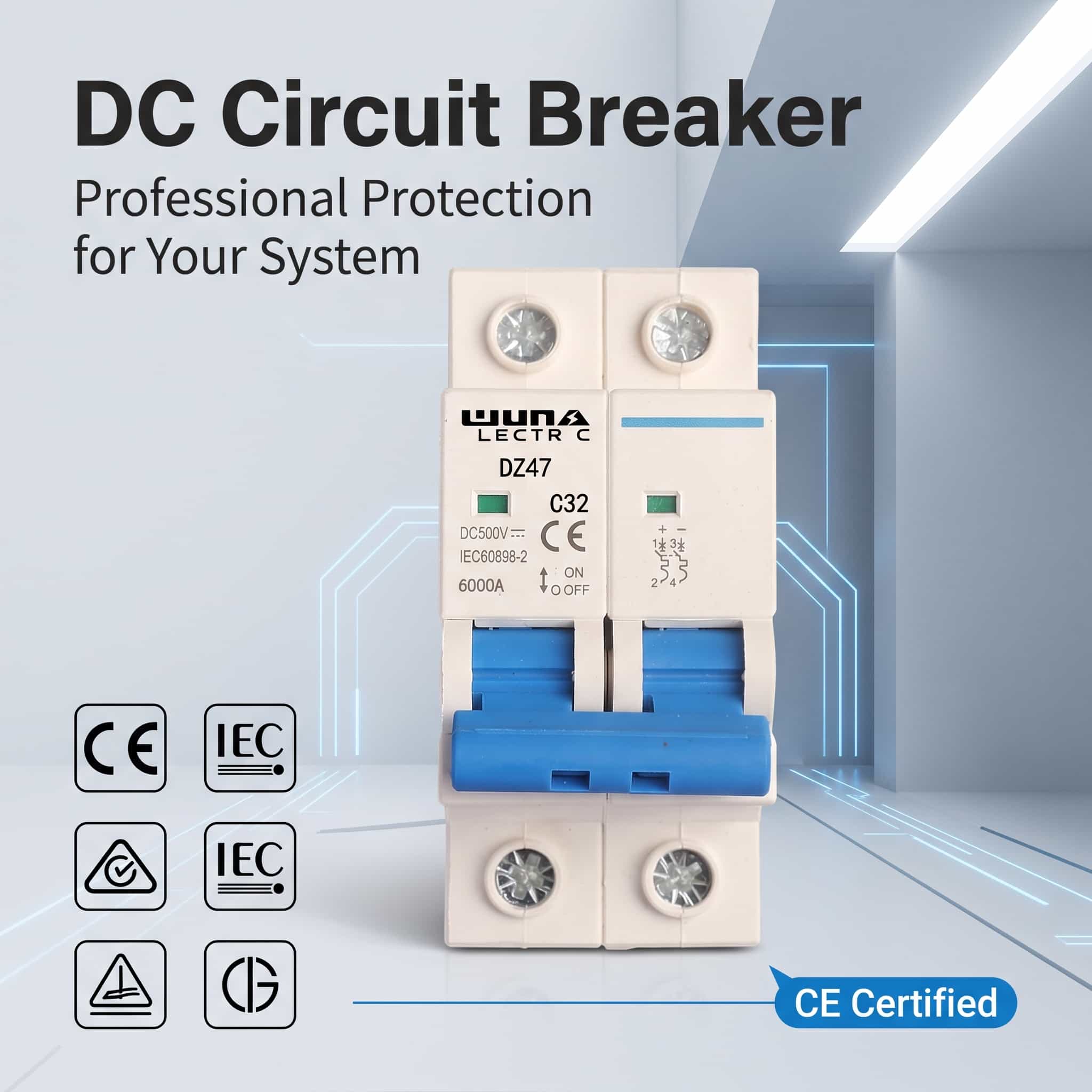 2 قطب DC چھوٹے سرکٹ بریکر DZ47 C32 500V 2 قطب DC چھوٹے سرکٹ بریکر DZ47 C32 500V