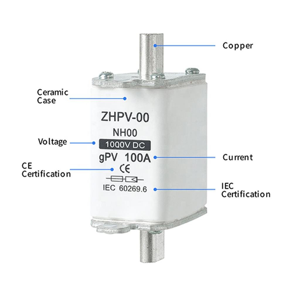 NH00-1000V IEC کم وولٹیج فوٹو وولٹک چاقو فیوز پلاسٹک 80A 6ka توڑنے کی صلاحیت